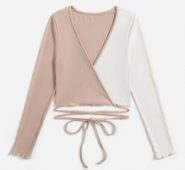 Colorblock Ribbed Lace Up Top