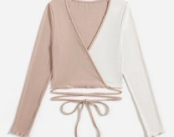 Colorblock Ribbed Lace Up Top