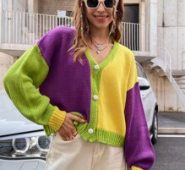 Colorblock Single Breasted Drop Shoulder Cardigan