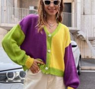 Colorblock Single Breasted Drop Shoulder Cardigan