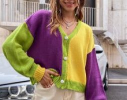 Colorblock Single Breasted Drop Shoulder Cardigan