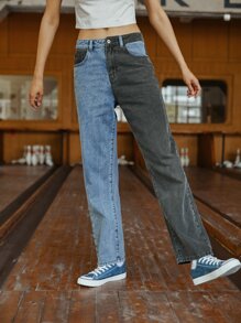 Colorblock Straight Leg Jeans