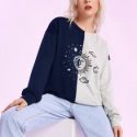 Colorblock Sun & Moon Print Sweatshirt