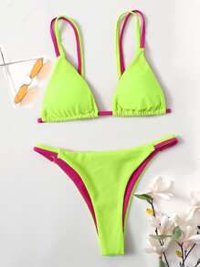 Colorblock Tanga Bikini Swimsuit