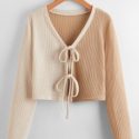 Colorblock Tie Front Cardigan