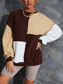 Colorblock Top-stitching Drop Shoulder Sweatshirt