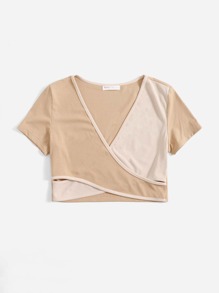 Colorblock Wrap Ribbed Crop Tee