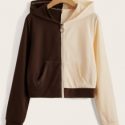 Colorblock Zip Up Crop Hoodie