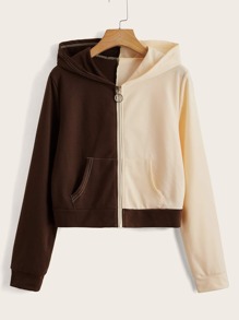 Colorblock Zip Up Crop Hoodie