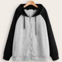 Colorblock Zip Up Drawstring Hoodie