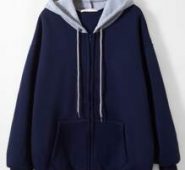 Colorblock Zip Up Drawstring Pocket Hoodie