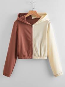 Colorblock Zipper Hooded Sweatshirt