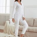 Colorful Polka Dot Pattern Zipper 3D Ear Patched Hooded Flannel Sleep Jumpsuit