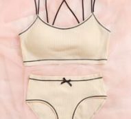 Contrast Binding Bow Ribbed Lingerie Set