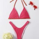 Contrast Binding High Leg Bikini Swimsuit