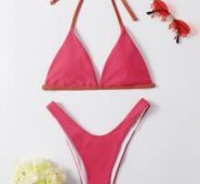 Contrast Binding High Leg Bikini Swimsuit