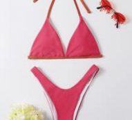 Contrast Binding High Leg Bikini Swimsuit