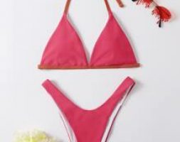Contrast Binding High Leg Bikini Swimsuit