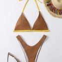 Contrast Binding High Leg Bikini Swimsuit