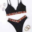 Contrast Binding High Leg Bikini Swimsuit