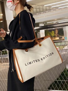 Contrast Binding Letter Graphic Shoulder Tote Bag