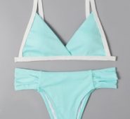 Contrast Binding Ruched Bikini Swimsuit