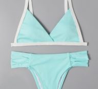 Contrast Binding Ruched Bikini Swimsuit