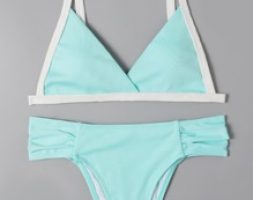 Contrast Binding Ruched Bikini Swimsuit