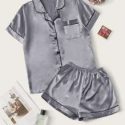 Contrast Binding Satin PJ Set