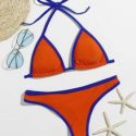 Contrast Binding Triangle Bikini Swimsuit