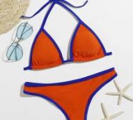 Contrast Binding Triangle Bikini Swimsuit