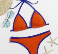 Contrast Binding Triangle Bikini Swimsuit