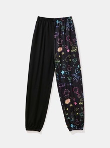 Contrast Cartoon Graphic Sweatpants