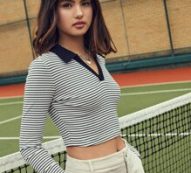 Contrast Collar Striped Crop Tee