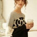 Contrast Cow Color Block Sweater