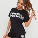 Contrast Cow Print Panel Tee & Shorts