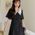 Contrast Doll Collar Button Front Dress