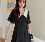 Contrast Doll Collar Button Front Dress