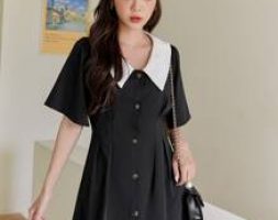 Contrast Doll Collar Button Front Dress