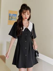 Contrast Doll Collar Button Front Dress