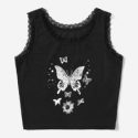 Contrast Lace Butterfly Graphic Tank Top