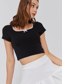 Contrast Lace Crop Tee