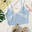 Contrast Lace Detail Rib-knit Crop Cami Top