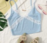 Contrast Lace Detail Rib-knit Crop Cami Top