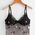 Contrast Lace Ditsy Flower Embroidery Crop Cami