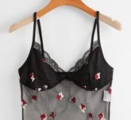Contrast Lace Ditsy Flower Embroidery Crop Cami
