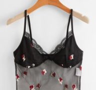 Contrast Lace Ditsy Flower Embroidery Crop Cami