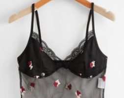 Contrast Lace Ditsy Flower Embroidery Crop Cami