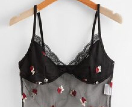 Contrast Lace Ditsy Flower Embroidery Crop Cami