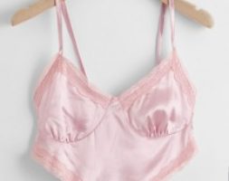 Contrast Lace Hanky Hem Satin Cami Top